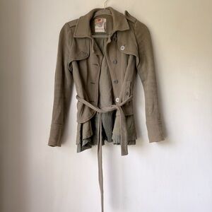 Free People Olive Green Peplum Ruffle Belted Jacket 6